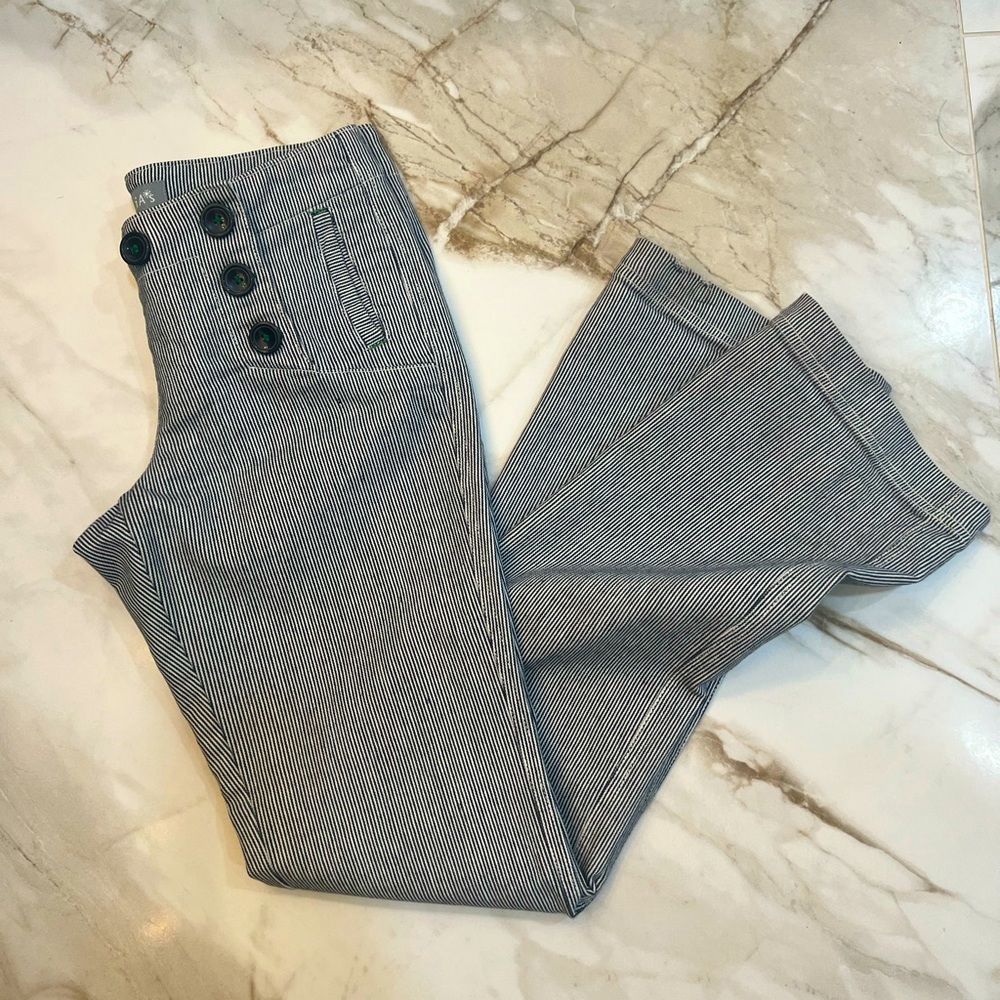 DELIA’S Wide Leg Sailor Cut Striped Pants  w/ Navy Buttons-Navy & White Size 7/8